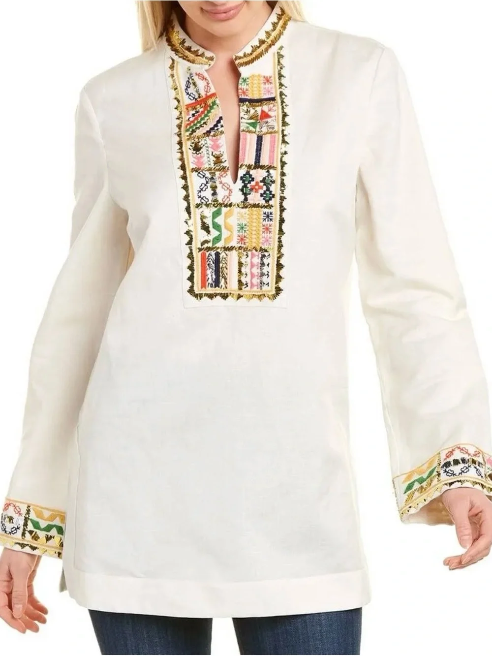 Tory Burch Linen Tunic Multicolor Embroidery Sz 6